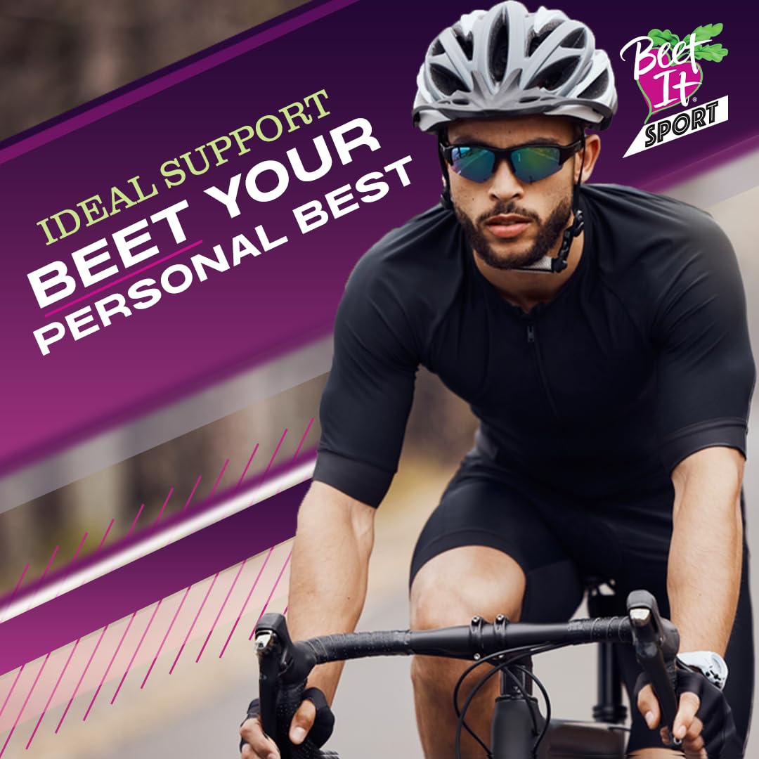 Cyclist man using Beet It Sport beet shot for improved endurance