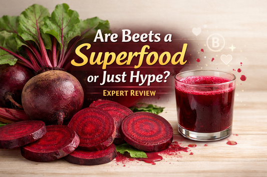 Are Beets a Superfood or Just Hype? Expert Review – clean arrangement of beets and beet juice with headline overlay
