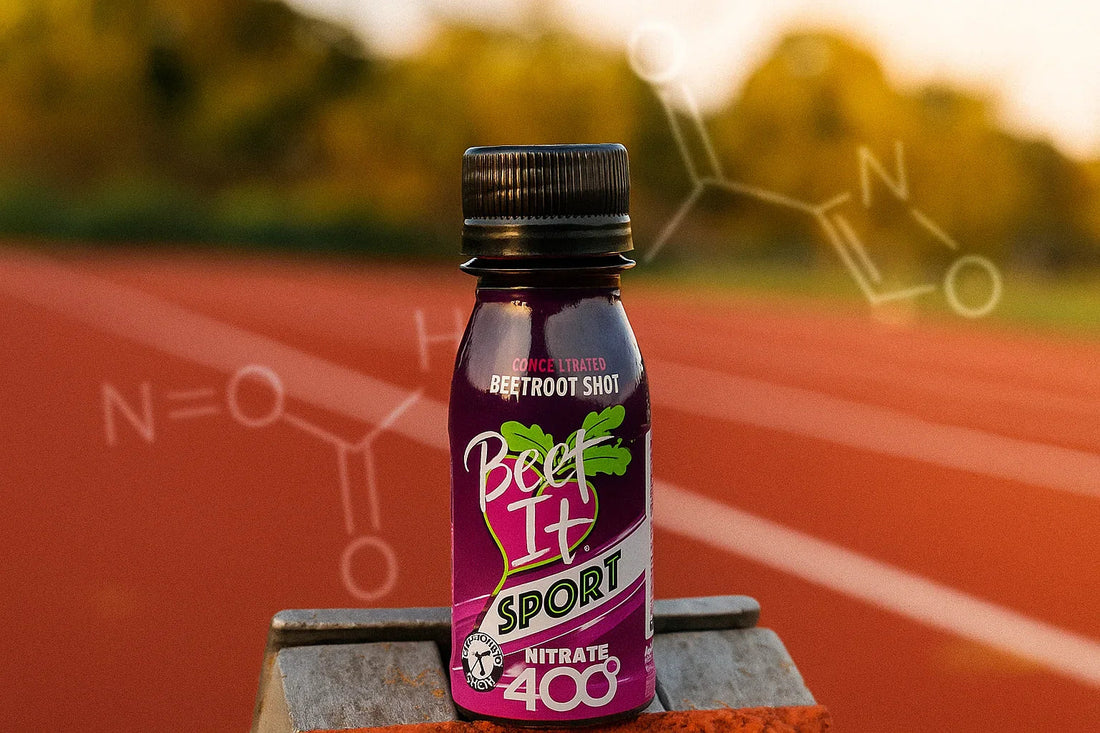 Athlete running at sunrise symbolizing nitrate supplementation benefits and nitric oxide boost.