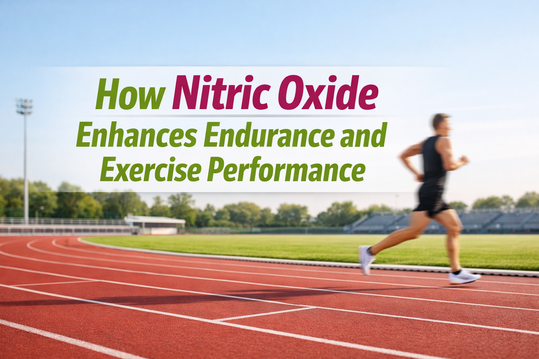 Endurance athlete running on a track to demonstrate how nitric oxide enhances exercise performance and oxygen delivery.