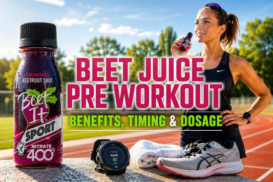 Beet Juice Pre Workout featuring Beet It Sport Nitrate 400 Shot for better endurance, workout performance, timing, and dosage.