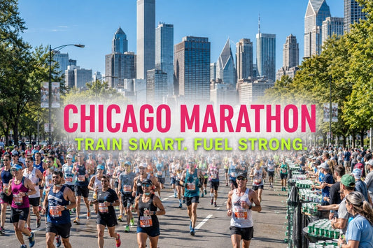 Chicago marathon runners on a bright city course for a training and fueling guide.