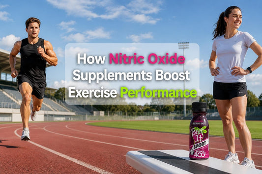 Male and female athletes with Beet It Sport Nitrate 400 Shot illustrating how a nitric oxide supplement enhances exercise performance.