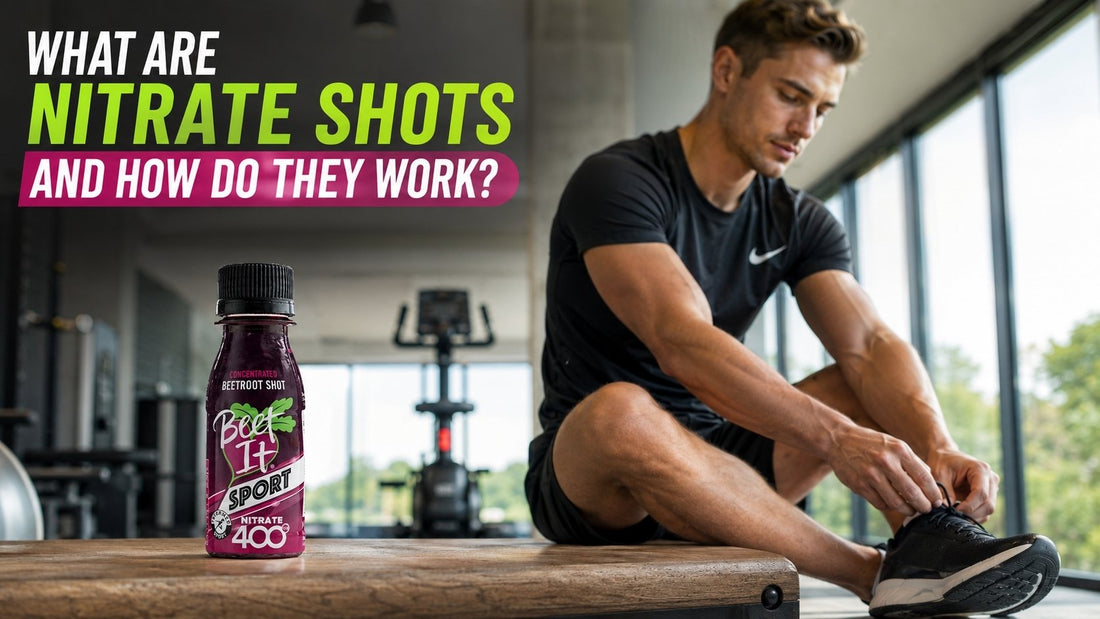 What Are Nitrate Shots and How Do They Work? Beet It Sport Nitrate 400 Shot in a premium fitness setting supporting nitric oxide and endurance.