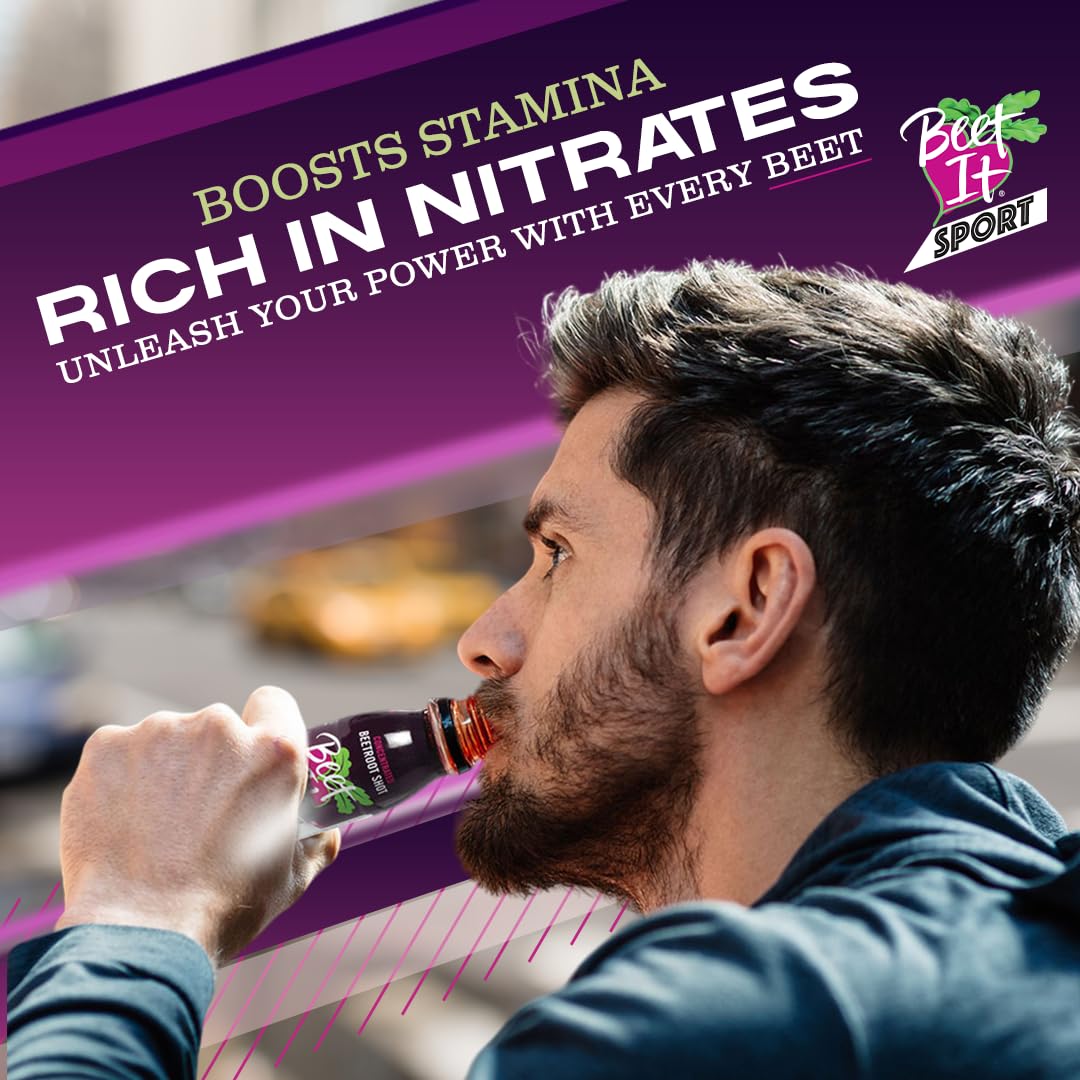 Athlete drinking Beet It Sport concentrated beetroot shot for stamina